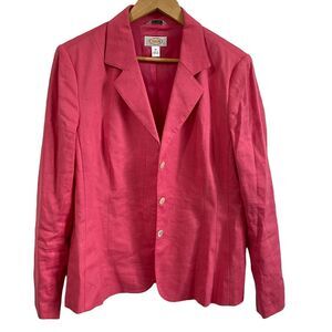 Talbots Blazer Womens 14 Pink Linen Blend‎ Stretch Mature Neutral Minimalist